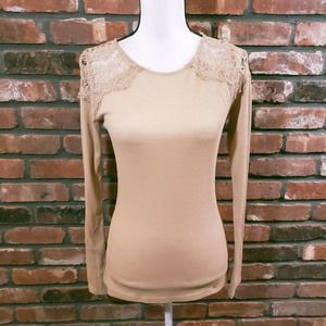 Panhandle Waffle Knit Top Lace Trim Long Sleeve